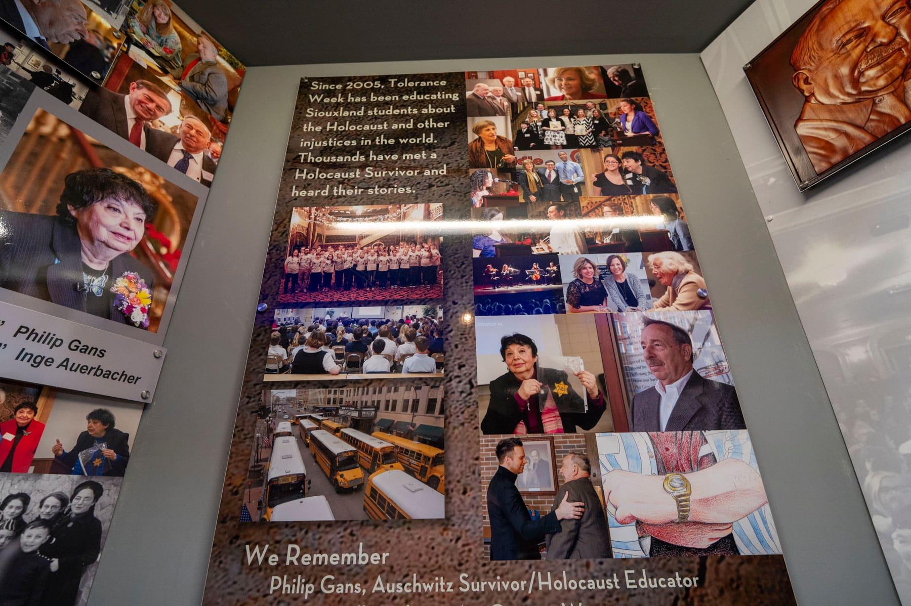 Wall display remembering Holocaust survivor and educator Philip Gans