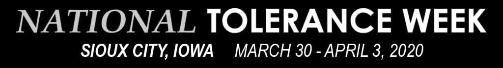A black banner reads “National Tolerance Week” with dates and location.