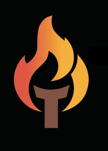 Orange-and-yellow flame encircles a black torch on a black background.