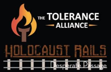 Black graphic with Tolerance Alliance and Holocaust Rails logos.