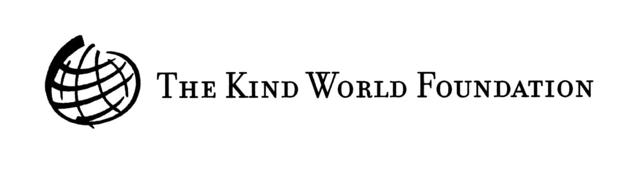 The Kind World Foundation logo with black serif name text beside a black hand-drawn globe mark.