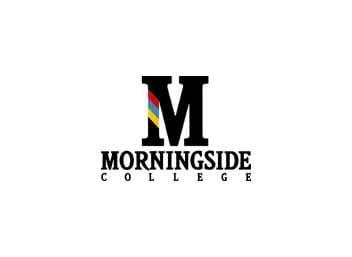 Morningside College logo with a black M, narrow red, yellow, and blue stripes, and black name text.