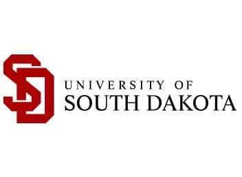 University of South Dakota logo with a red interlocking SD monogram and black uppercase name text.